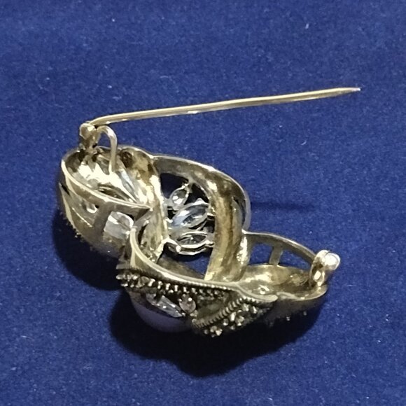 🎬Judith Jack Marcasite Sterling Silver Pearl Brooch - Picture 7 of 8